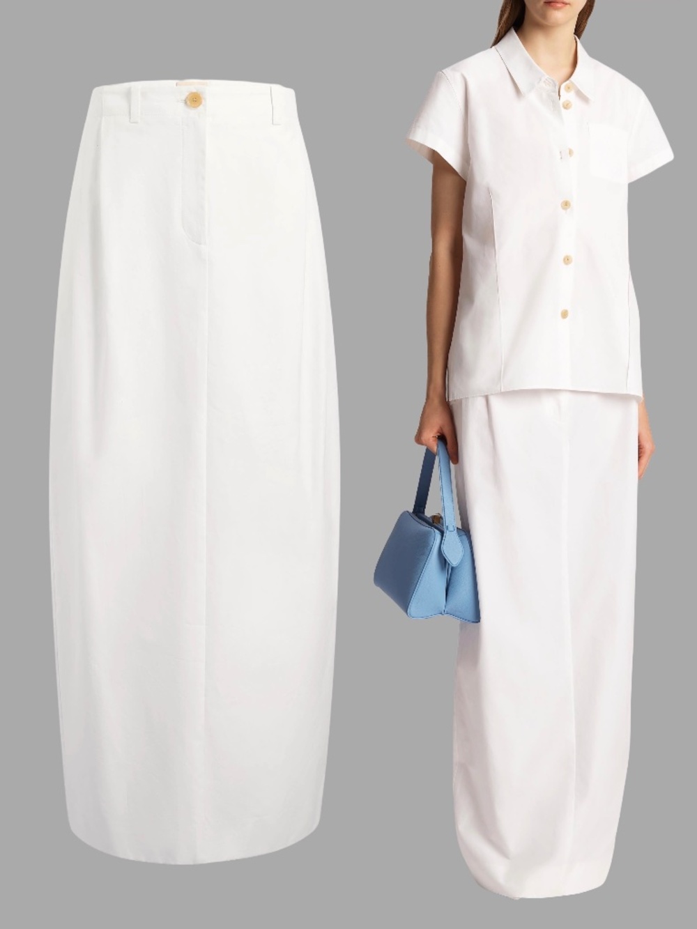 KHAITE Lucian Compact Poplin Cotton Maxi Skirt in White Size 4